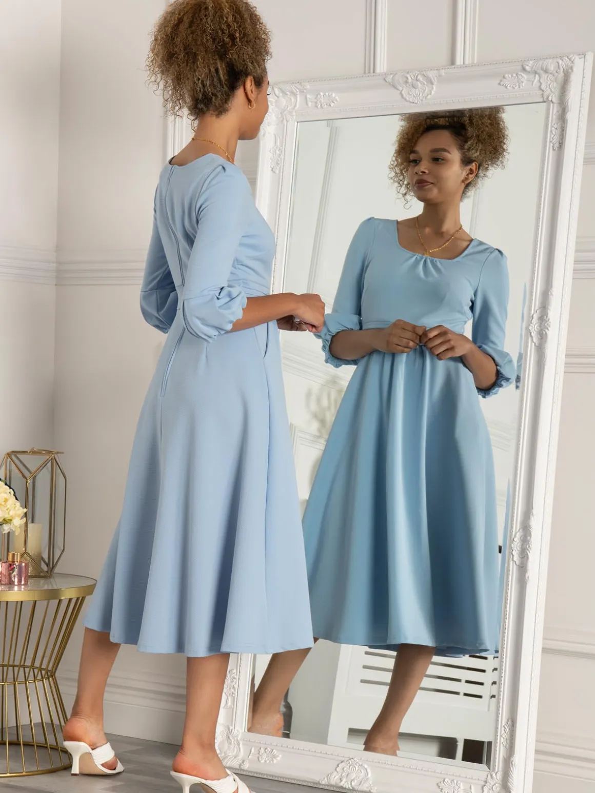 Jolie Moi Bell Sleeve Midi Dress, Blue