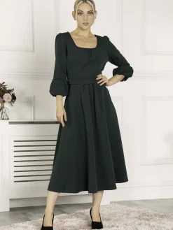 Jolie Moi Bell Sleeve Midi Dress, Dark Green