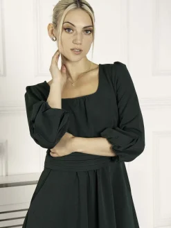 Jolie Moi Bell Sleeve Midi Dress, Dark Green