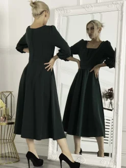 Jolie Moi Bell Sleeve Midi Dress, Dark Green