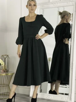 Jolie Moi Bell Sleeve Midi Dress, Dark Green