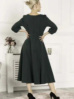 Jolie Moi Bell Sleeve Midi Dress, Dark Green