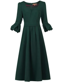 Jolie Moi Bell Sleeve Midi Dress, Dark Green