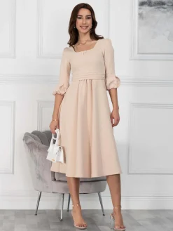 Jolie Moi Bell Sleeve Midi Dress, Oyster