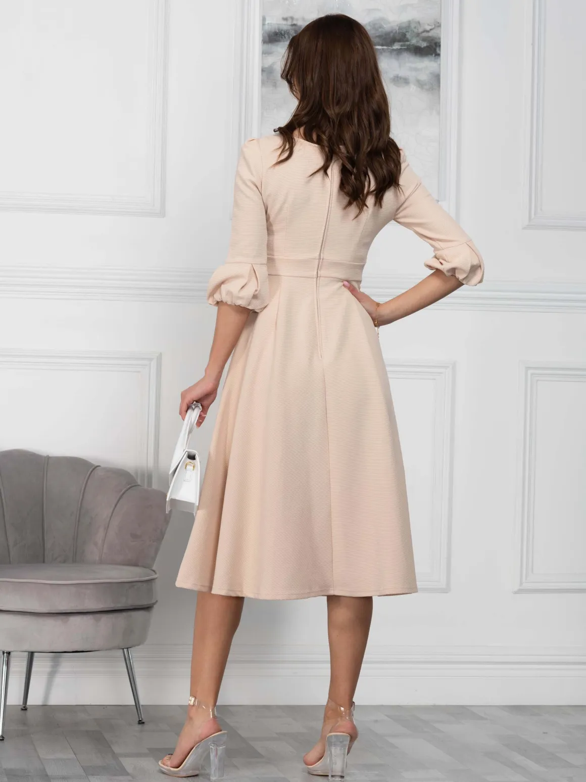 Jolie Moi Bell Sleeve Midi Dress, Oyster