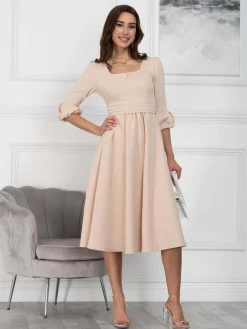 Jolie Moi Bell Sleeve Midi Dress, Oyster
