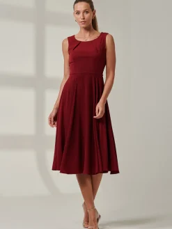 Jolie Moi Black Belted Fit And Flare Dress, Burgundy