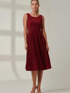 Jolie Moi Black Belted Fit And Flare Dress, Burgundy