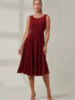 Jolie Moi Black Belted Fit And Flare Dress, Burgundy