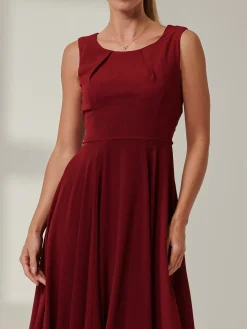 Jolie Moi Black Belted Fit And Flare Dress, Burgundy