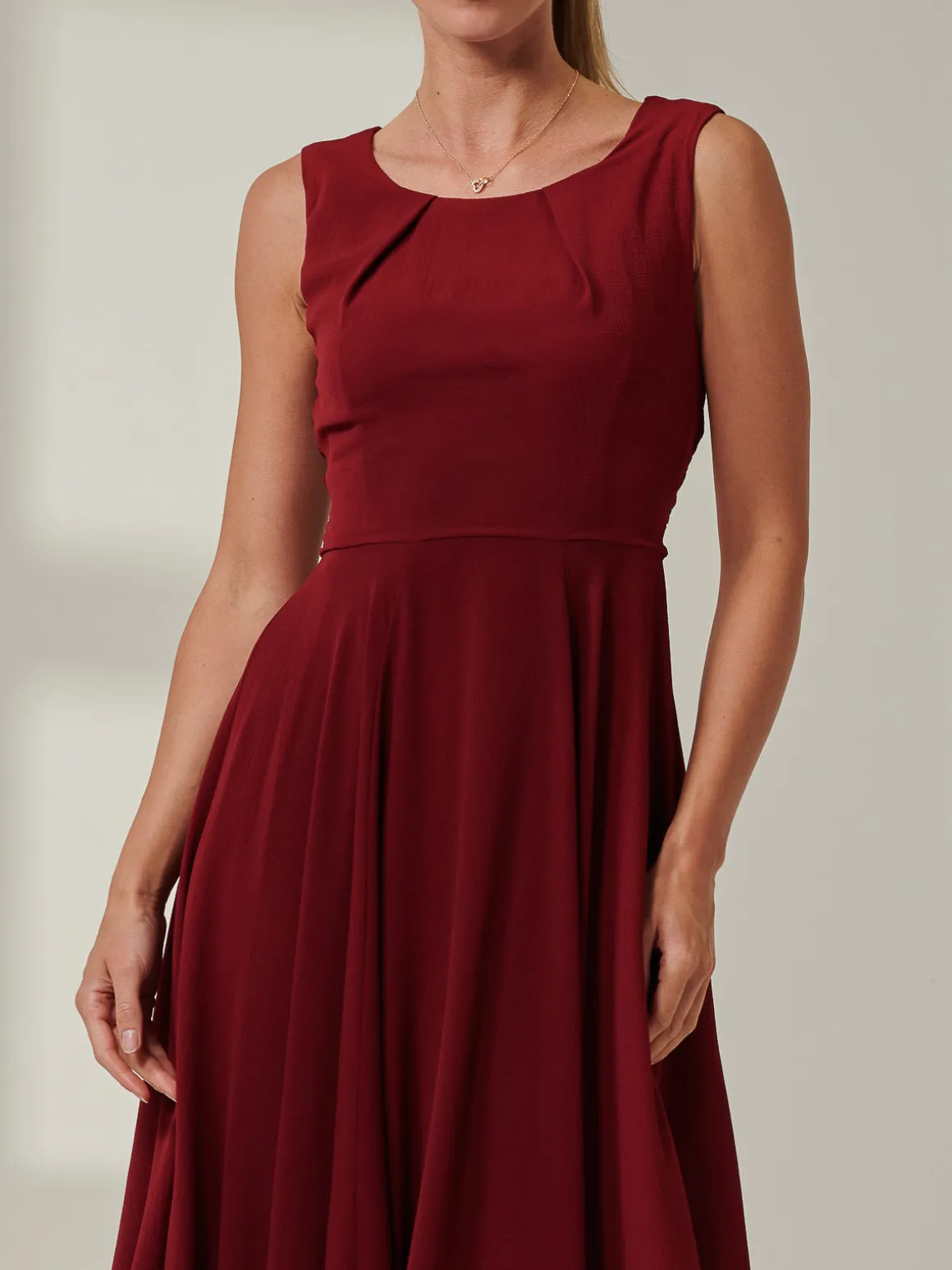 Jolie Moi Black Belted Fit And Flare Dress, Burgundy