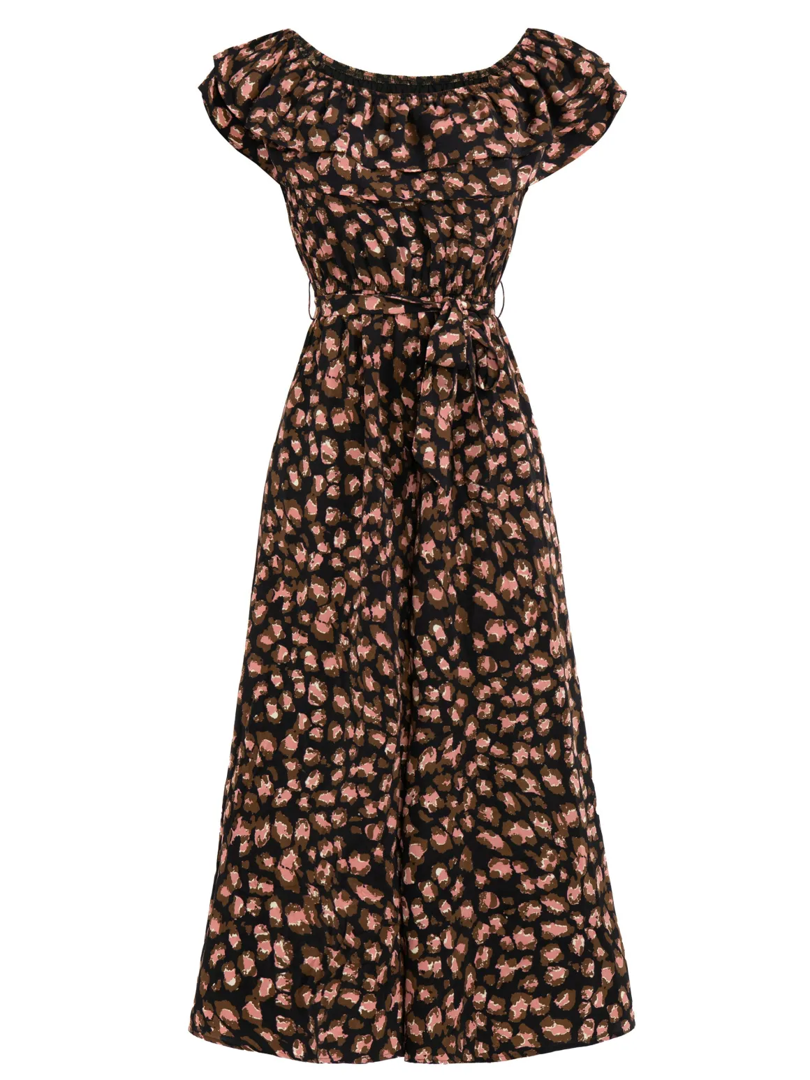 Jolie Moi Brittany Animal Print Jumpsuit, Black/Animal