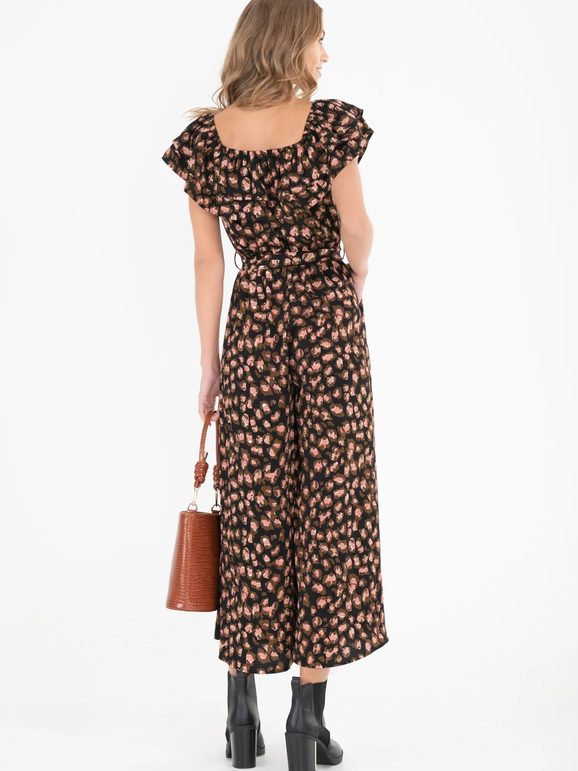 Jolie Moi Brittany Animal Print Jumpsuit, Black/Animal