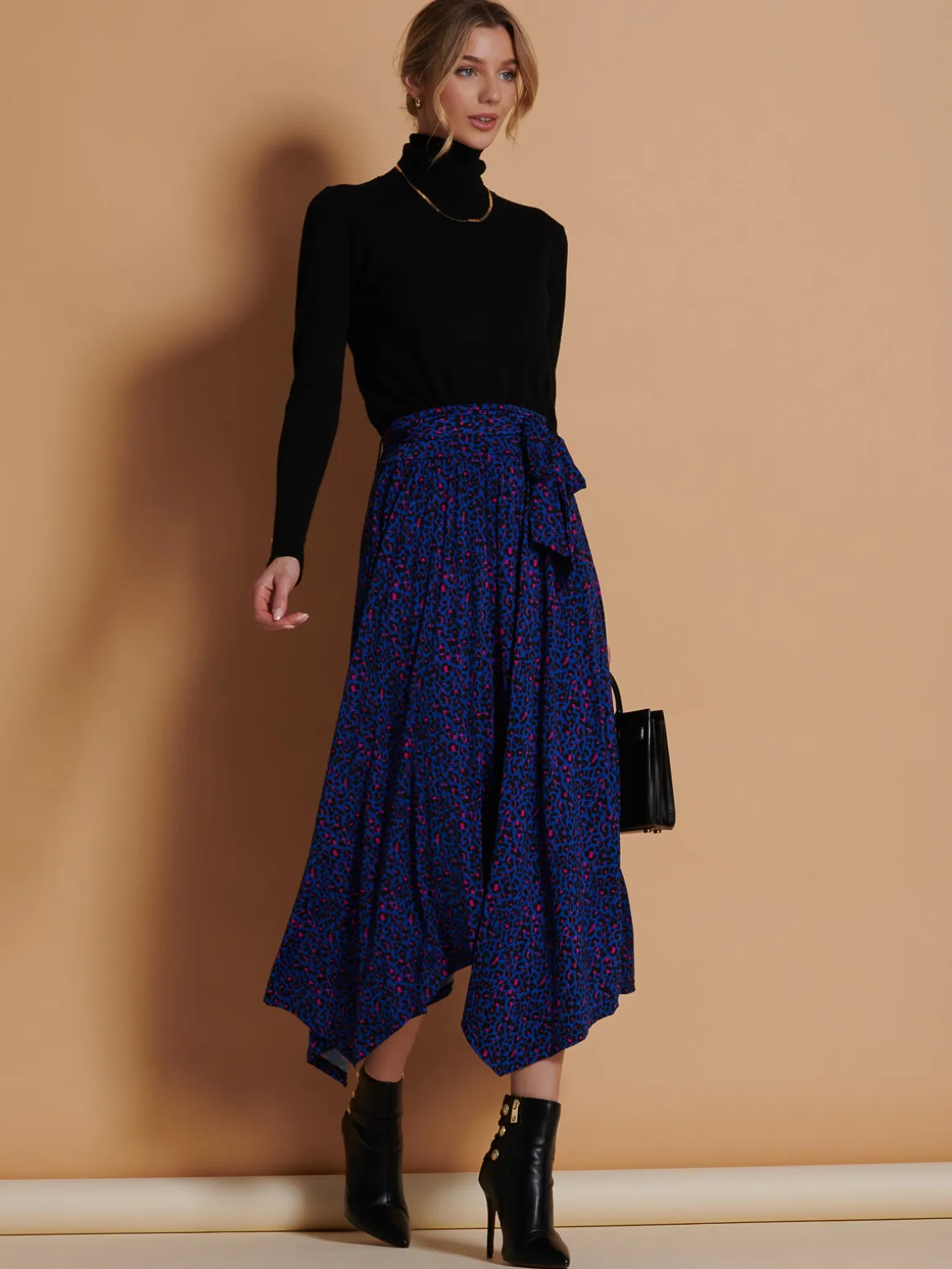 Jolie Moi Cady Animal Print Maxi Skirt, Blue Animal