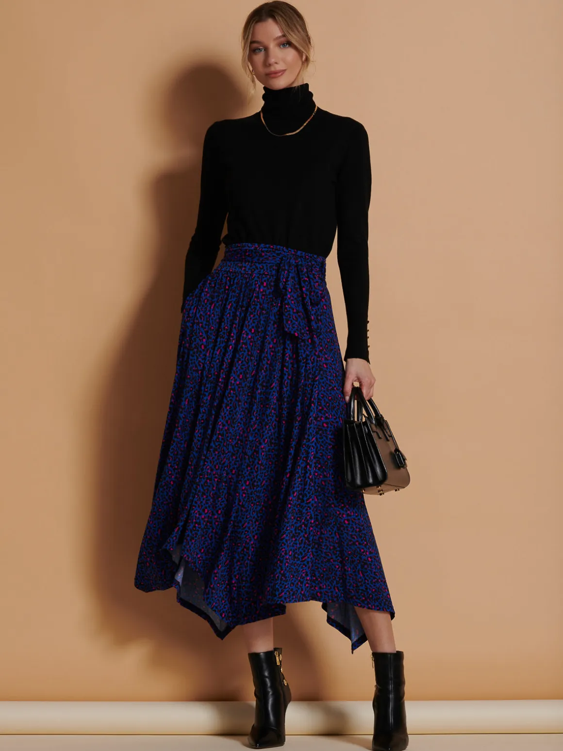 Jolie Moi Cady Animal Print Maxi Skirt, Blue Animal