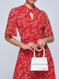 Jolie Moi Carina Key Hole Mesh Midi Dress, Red Floral