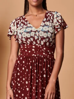 Jolie Moi Carlii Floral Print Maxi Dress, Burgundy