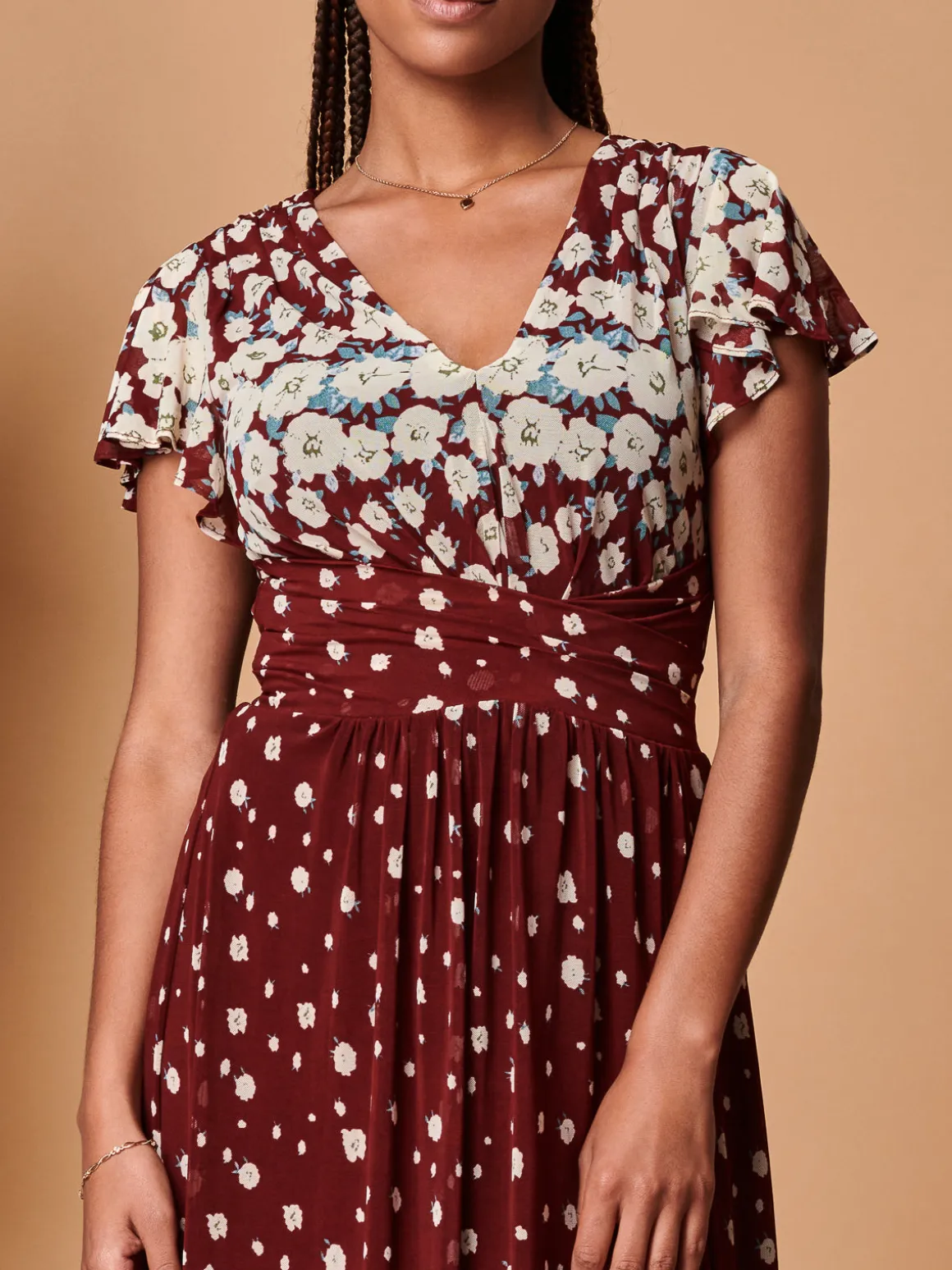 Jolie Moi Carlii Floral Print Maxi Dress, Burgundy
