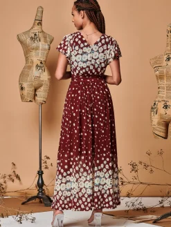 Jolie Moi Carlii Floral Print Maxi Dress, Burgundy