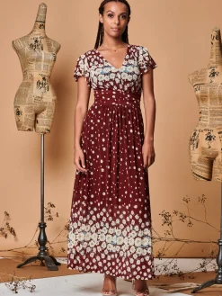 Jolie Moi Carlii Floral Print Maxi Dress, Burgundy
