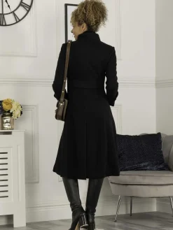 Jolie Moi Caroline Asymmetric Button Coat, Black