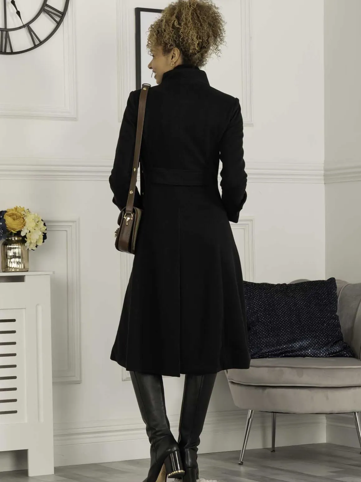 Jolie Moi Caroline Asymmetric Button Coat, Black