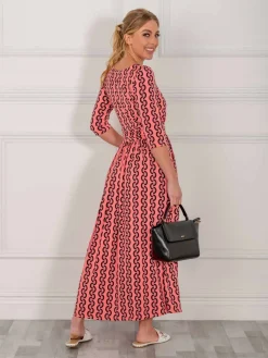 Jolie Moi Cierra 3/4 Sleeve Maxi Dress, Coral Pink