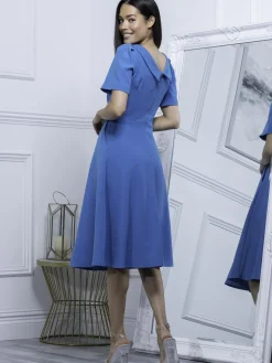 Jolie Moi Debora Button Neck Dress, Blue