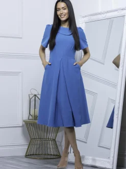 Jolie Moi Debora Button Neck Dress, Blue
