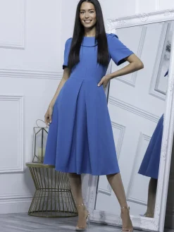 Jolie Moi Debora Button Neck Dress, Blue