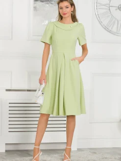 Jolie Moi Debora Button Neck Dress, Citrus Green