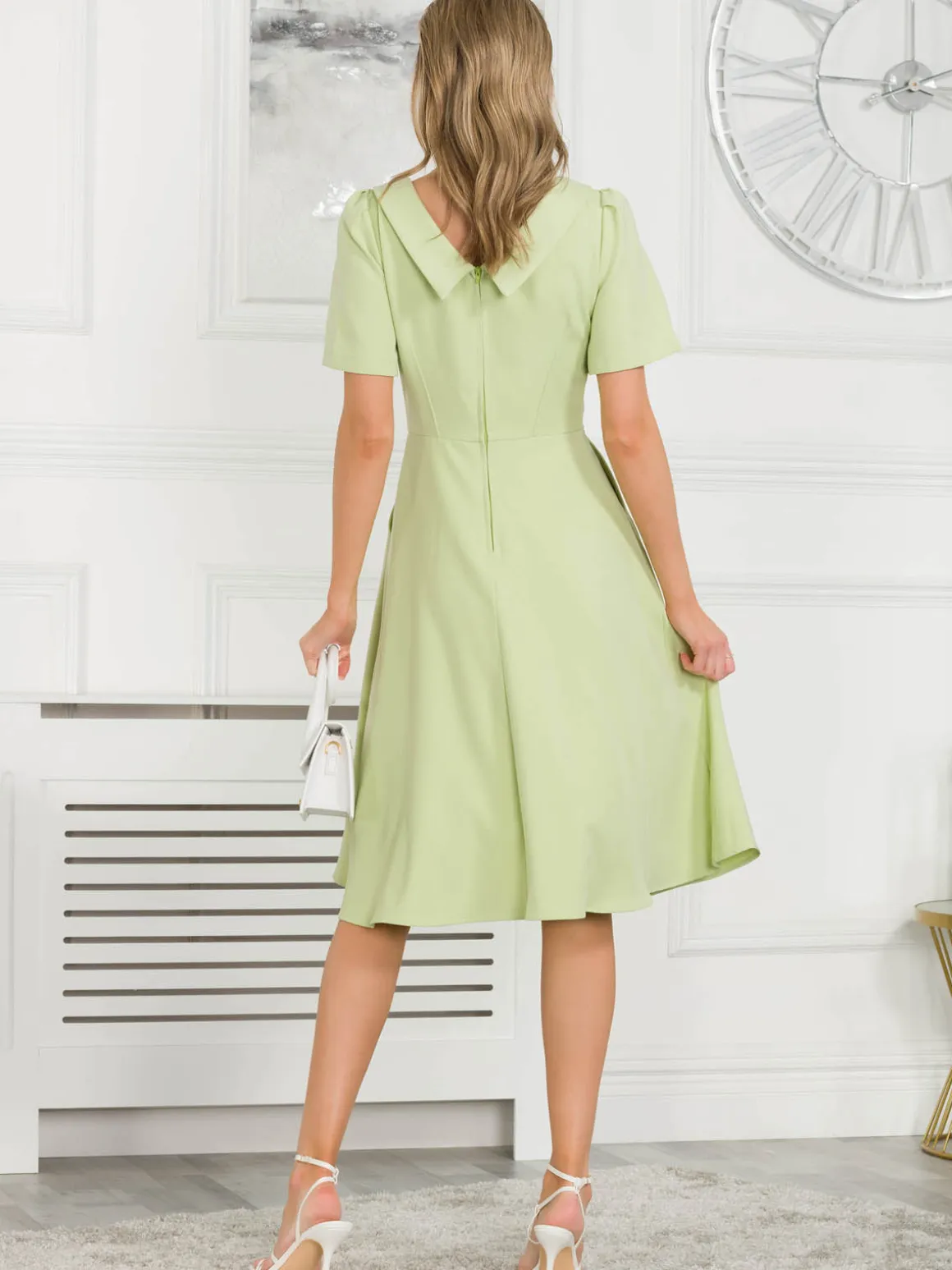 Jolie Moi Debora Button Neck Dress, Citrus Green