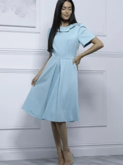 Jolie Moi Debora Button Neck Dress, Light Green