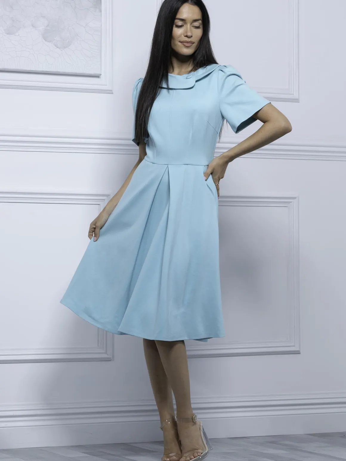 Jolie Moi Debora Button Neck Dress, Light Green