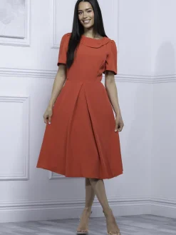 Jolie Moi Debora Button Neck Dress, Red