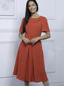 Jolie Moi Debora Button Neck Dress, Red