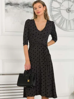 Jolie Moi Delylah V Neck Midi Dress, Black Geo