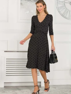 Jolie Moi Delylah V Neck Midi Dress, Black Geo