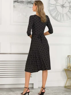 Jolie Moi Delylah V Neck Midi Dress, Black Geo