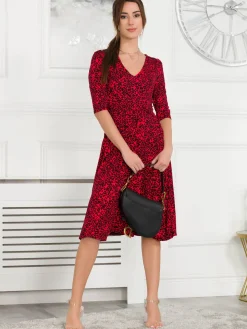 Jolie Moi Delylah V Neck Midi Dress, Red Animal