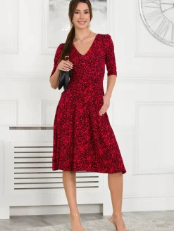 Jolie Moi Delylah V Neck Midi Dress, Red Animal