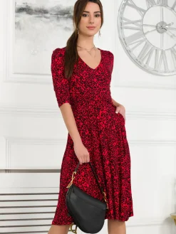 Jolie Moi Delylah V Neck Midi Dress, Red Animal