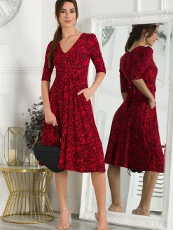 Jolie Moi Delylah V Neck Midi Dress, Red Animal