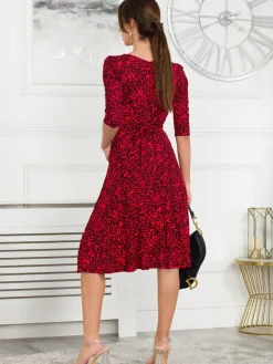 Jolie Moi Delylah V Neck Midi Dress, Red Animal