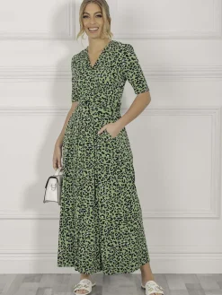 Jolie Moi Denise Maxi Dress, Green Animal/Multi