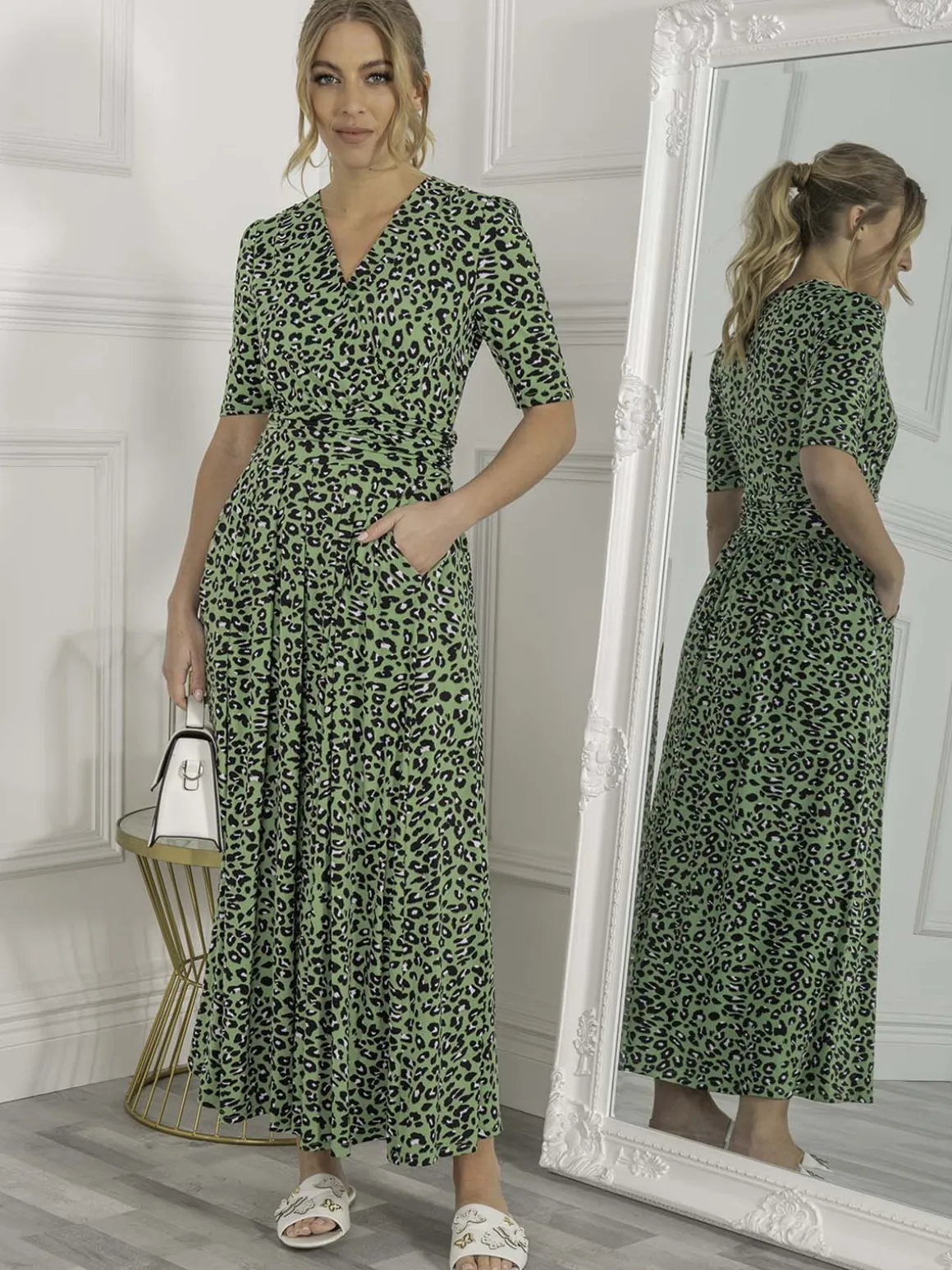 Jolie Moi Denise Maxi Dress, Green Animal/Multi