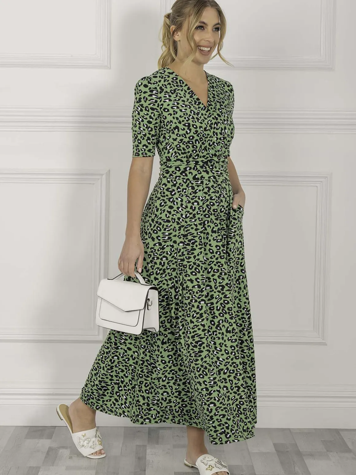 Jolie Moi Denise Maxi Dress, Green Animal/Multi