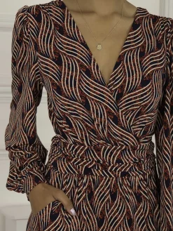 Jolie Moi Devora Long Sleeve Jumpsuit, Red Multi