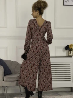 Jolie Moi Devora Long Sleeve Jumpsuit, Red Multi