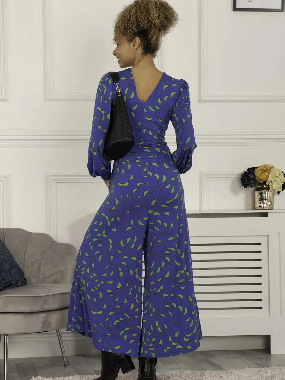 Jolie Moi Devora Long Sleeve Jumpsuit, Royal Multi